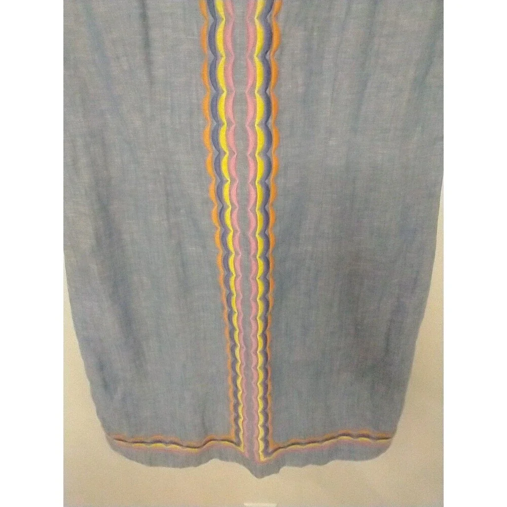 Talbots Linen Embroidered  Knee Length Dress 8p Blue Boho Beachy Cottagecore - Picture 4 of 8